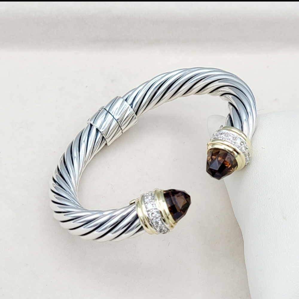 David Yurman 10mm Smoky Quartz Diamond Bracelet With Gold